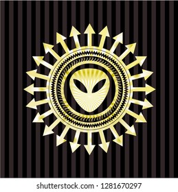 alien icon inside gold shiny badge
