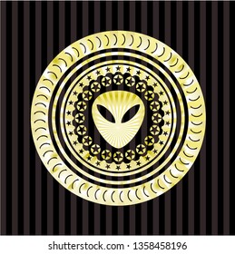 alien icon inside gold shiny badge