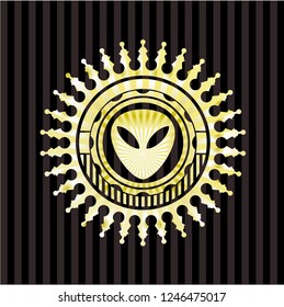 alien icon inside golden badge or emblem