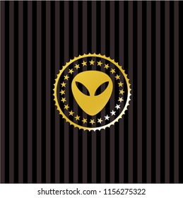 alien icon inside golden emblem