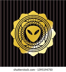 alien icon inside golden emblem