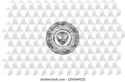 alien icon inside grey badge with geometric cube white background