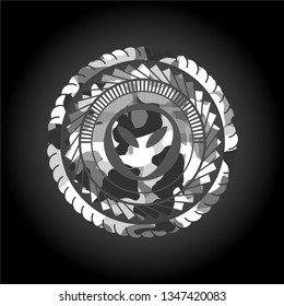 alien icon inside grey camouflaged emblem