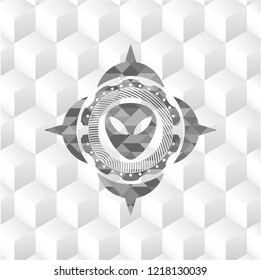 alien icon inside grey emblem. Retro with geometric cube white background