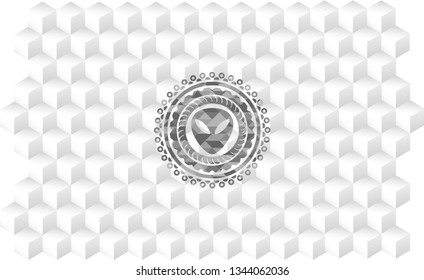 alien icon inside grey emblem. Vintage with geometric cube white background