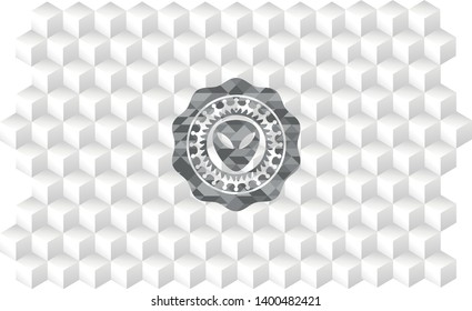alien icon inside grey emblem. Vintage with geometric cube white background