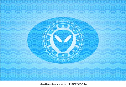 alien icon inside light blue water badge.
