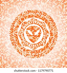 alien icon inside orange mosaic emblem with background