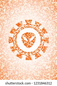 alien icon inside orange mosaic emblem