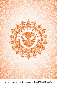 alien icon inside orange mosaic emblem