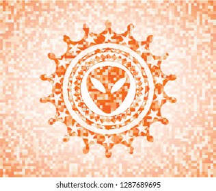 alien icon inside orange mosaic emblem