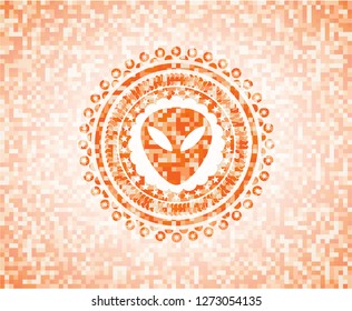 alien icon inside orange tile background illustration. Square geometric mosaic seamless pattern with emblem inside.