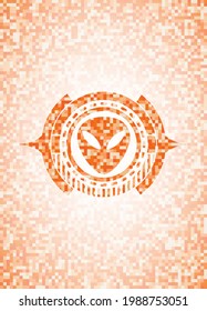 alien icon inside orange tile background illustration. Square geometric mosaic seamless pattern with emblem inside. 