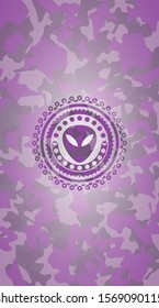 alien icon inside pink camo emblem