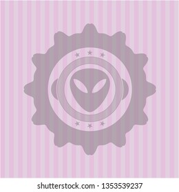 alien icon inside realistic pink emblem