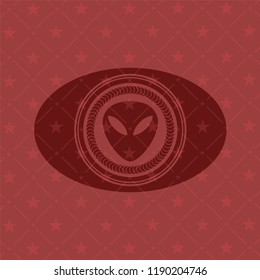 alien icon inside realistic red emblem