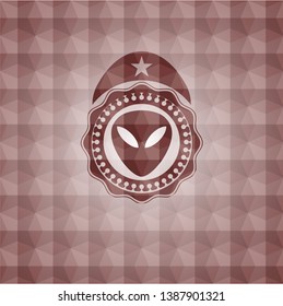 alien icon inside red geometric emblem. Seamless.