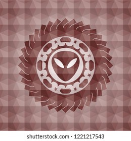 alien icon inside red polygonal badge. Seamless.