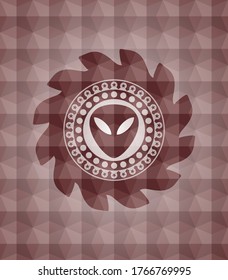 alien icon inside red polygonal badge. Seamless. 