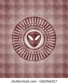 alien icon inside red seamless polygonal badge.
