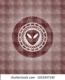 alien icon inside red seamless badge with geometric background.
