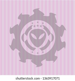 alien icon inside retro pink emblem