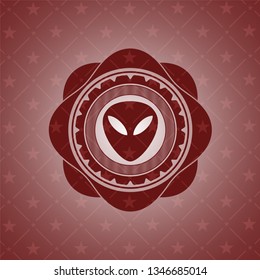 alien icon inside retro style red emblem