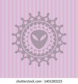 alien icon inside retro style pink emblem
