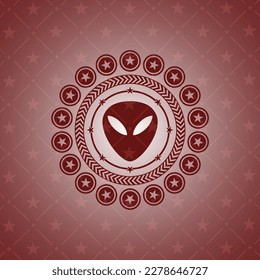 alien icon inside retro style red emblem. 