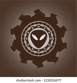 alien icon inside wood emblem. Retro