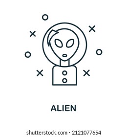Alien icon. Line element from space collection. Linear Alien icon sign for web design, infographics and more.