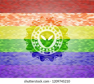 alien icon on mosaic background with the colors of the LGBT flag