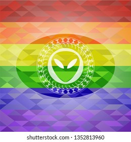 alien icon on mosaic background with the colors of the LGBT flag