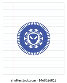 alien icon pen draw. Blue ink. Vector Illustration. Detailed.