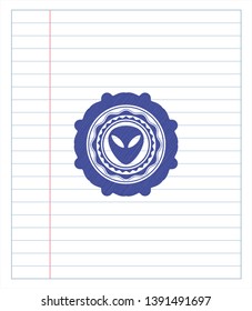 alien icon pen effect. Blue ink. Vector Illustration. Detailed.