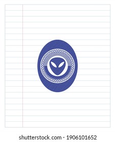 alien icon pen emblem. Blue ink. Vector Illustration. Detailed. 