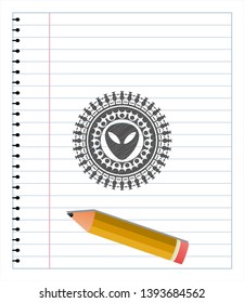 alien icon pencil draw. Vector Illustration. Detailed.
