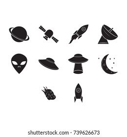 alien icon set flat black