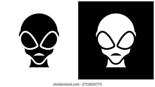 Alien Icon Set In White And Black Background