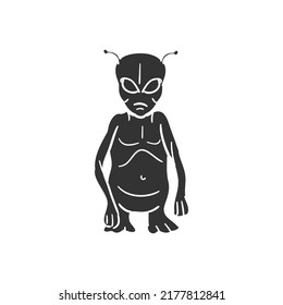 Alien Icon Silhouette Illustration. UFO Vector Graphic Pictogram Symbol Clip Art. Doodle Sketch Black Sign.