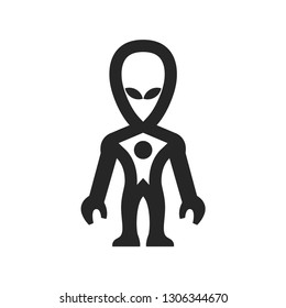 Alien icon in thick outline style. Black and white monochrome vector illustration.