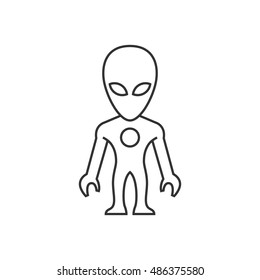 Alien Icon In Thin Outline Style. Extraterrestrial, Outer Space, Invader, Humanoid 