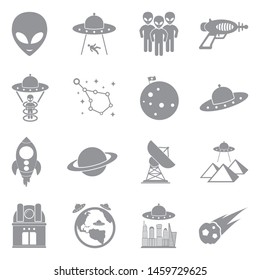 Alien Icons. Gray Flat Design. Vector Illustration.
