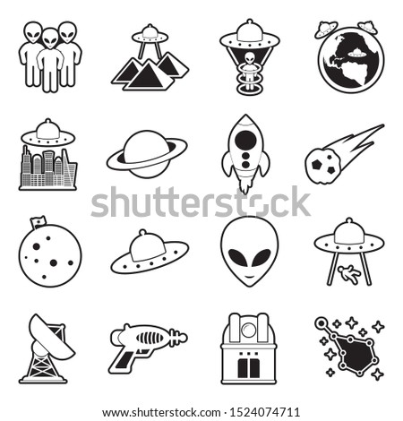 Alien Icons. Line With Fill Design. Vector Illustration.
