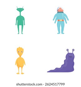 Alien icons set cartoon vector. Funny space alien or monster. Cartoon character