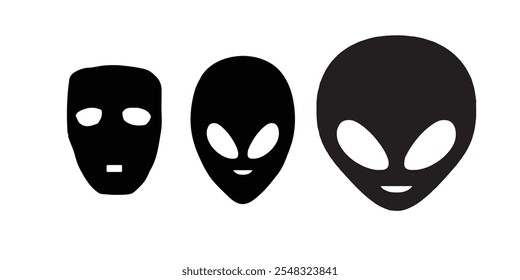 Alien Icons setzen handgezeichnete Illustration auf weißem Hintergrund.