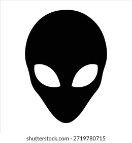 Iconos alienígenas, diseño de Vector. Silueta y colección de icono de trazo. Símbolos de cabeza alienígena icónicos en estilo de silueta en blanco y negro