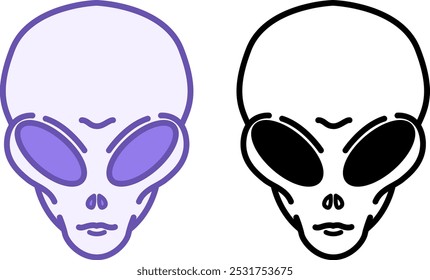 Alien Icons. Vector Illustrations Of Aliens From Space. UFO, Intelligent Being Of Extraterrestrial Origin With Big Eyes
