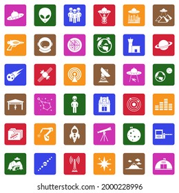 Alien Icons. White Flat Collection In Square. Vector Illustration.