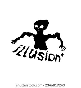 Ilustración simple alienígena, dibujada a mano sobre fondo blanco